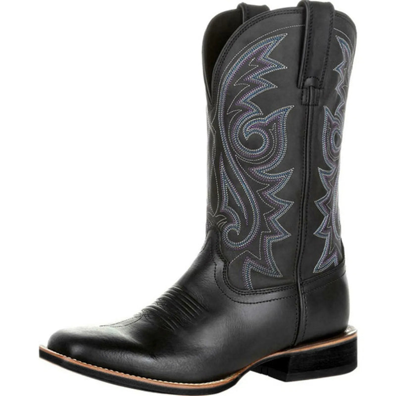 Herrskor Denim Boots Retro Stil Med Broderi 6