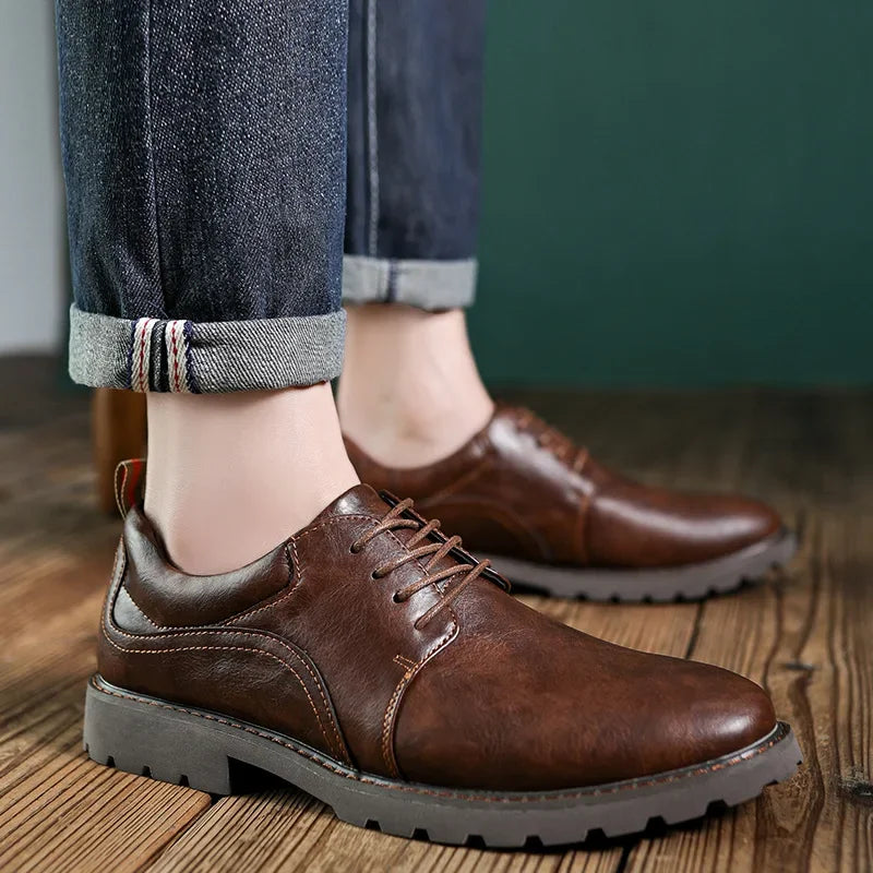 Herrskor Läder Casual Stil med Gummisula för Vardag och Fritid 2