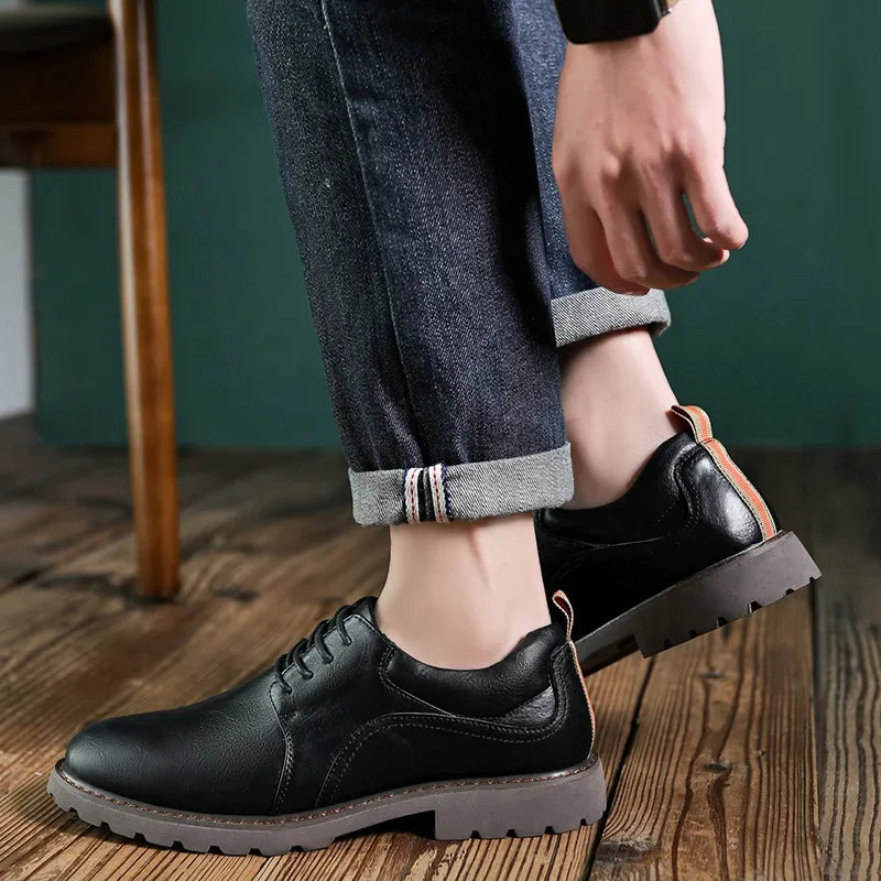 Herrskor Läder Casual Stil med Gummisula för Vardag och Fritid 3