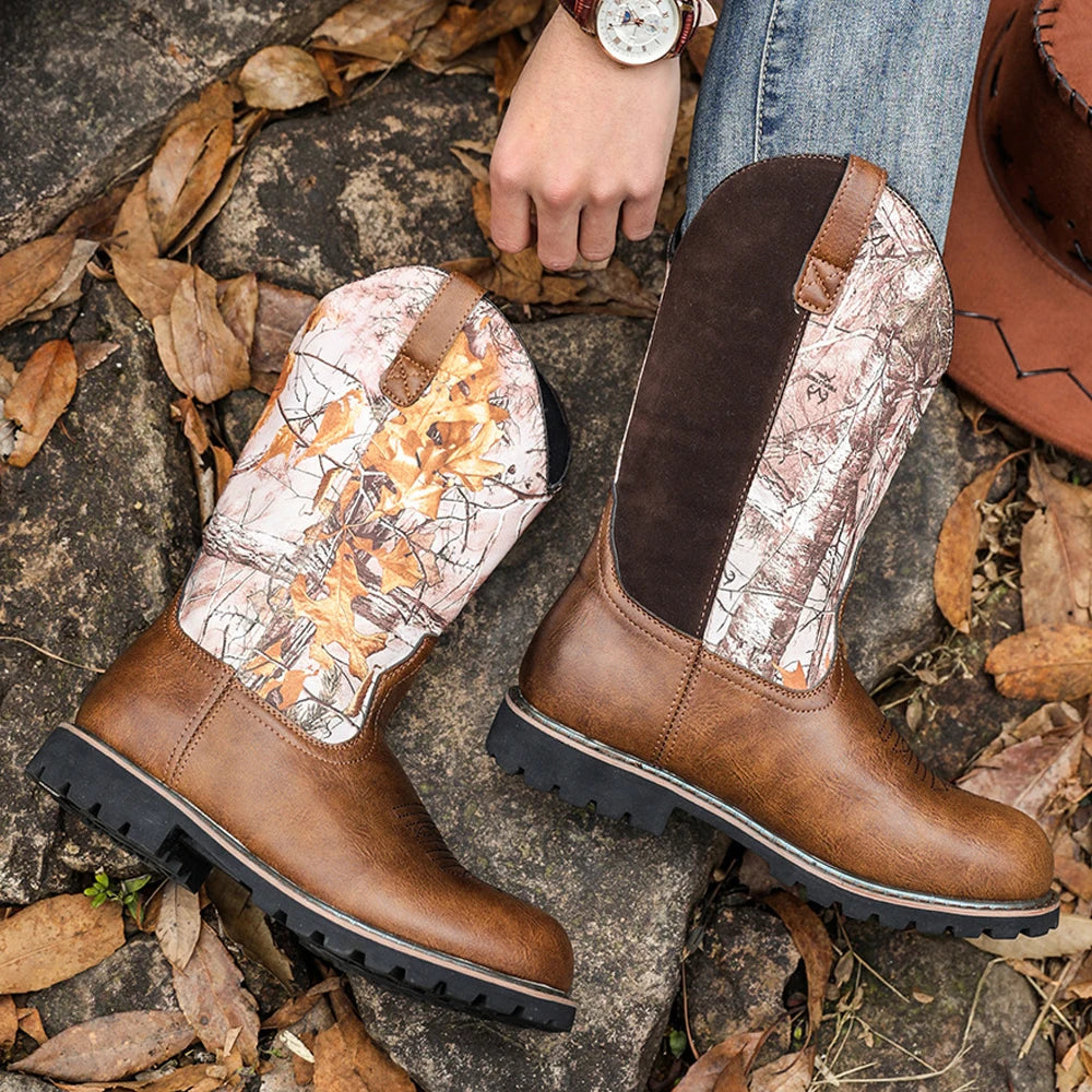 Herrskor Vinter Läder Western Boots Komfortabel Vintage Cowboy Stövlar 3