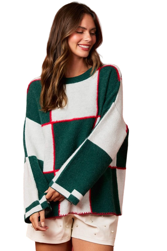 Herrtröja med Färgblock och Sticksöm i Grön och Vit 0