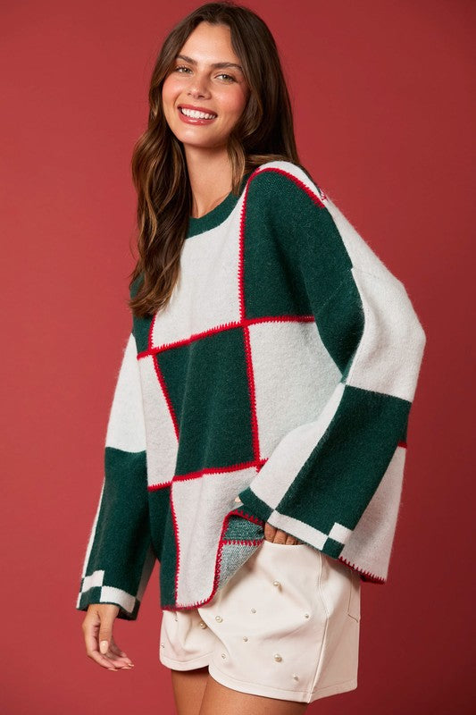 Herrtröja med Färgblock och Sticksöm i Grön och Vit 2