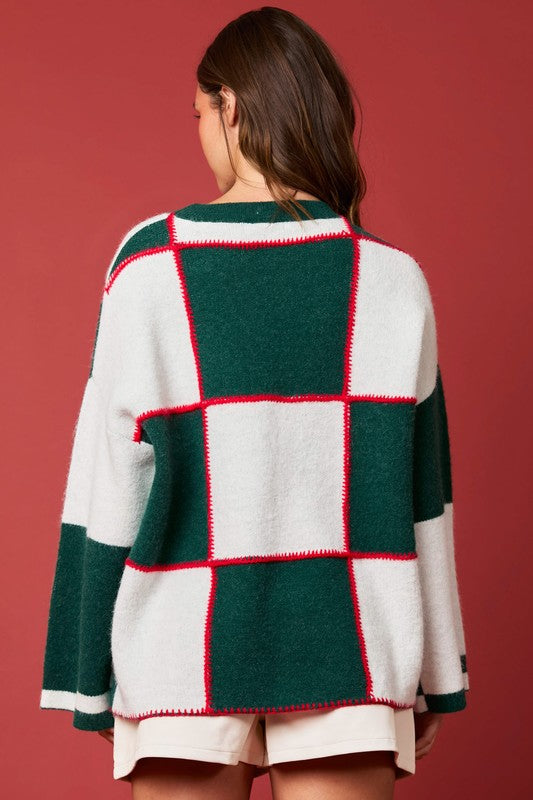 Herrtröja med Färgblock och Sticksöm i Grön och Vit 3