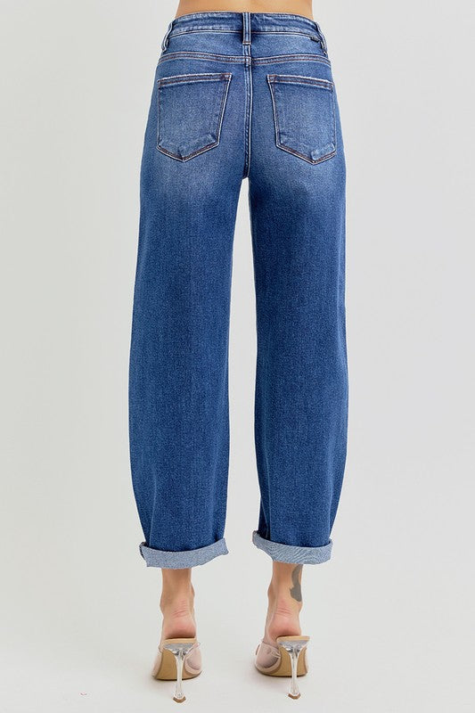 Högmidjade Crop Mild Barrel Jeans Denim 2