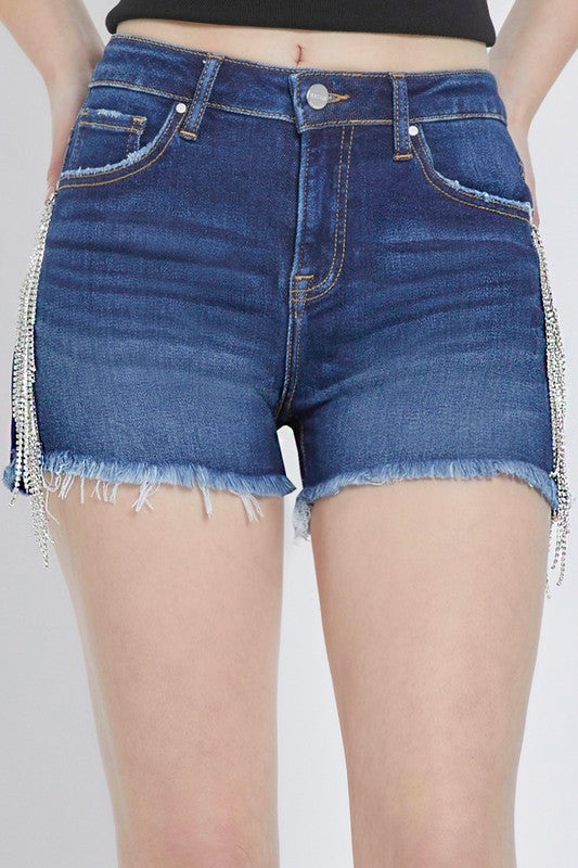Högmidjade Franskåta Shorts med Rhinestones 1
