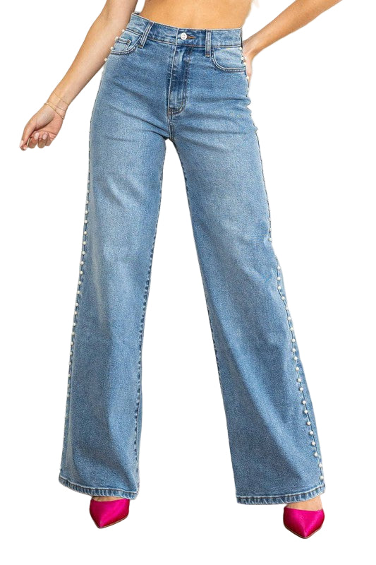 Högmidjade Jeans Dam Vid Ben 100% Bomull 0
