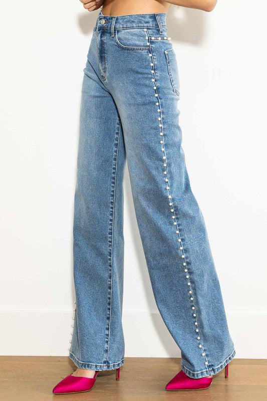 Högmidjade Jeans Dam Vid Ben 100% Bomull 1