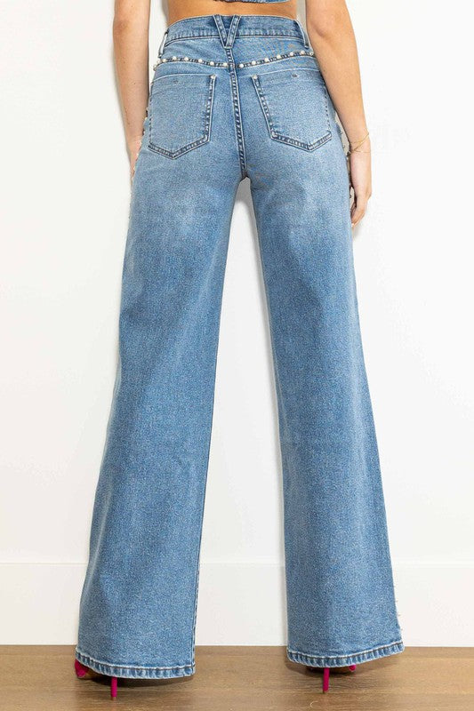 Högmidjade Jeans Dam Vid Ben 100% Bomull 2