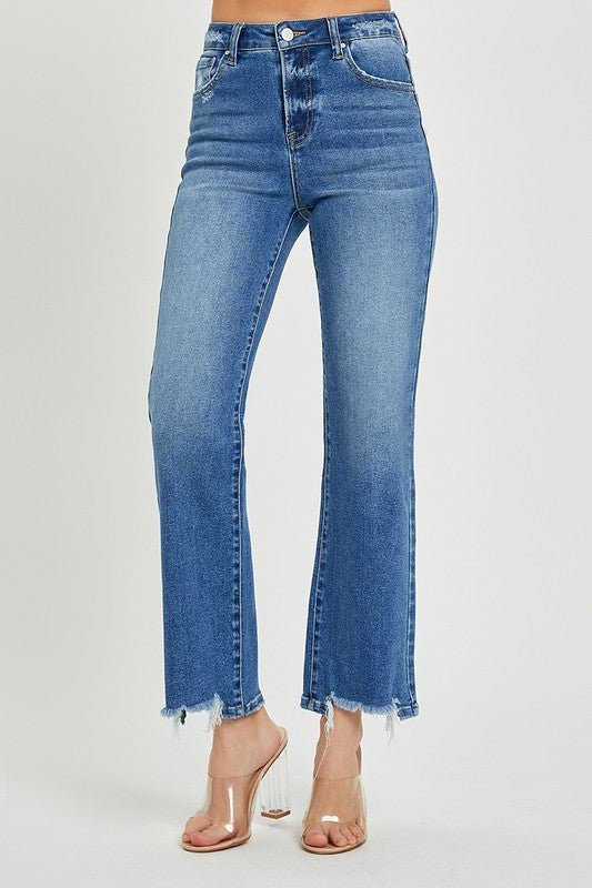 Högmidjade Raka Jeans för Damer Mörk Denim 1