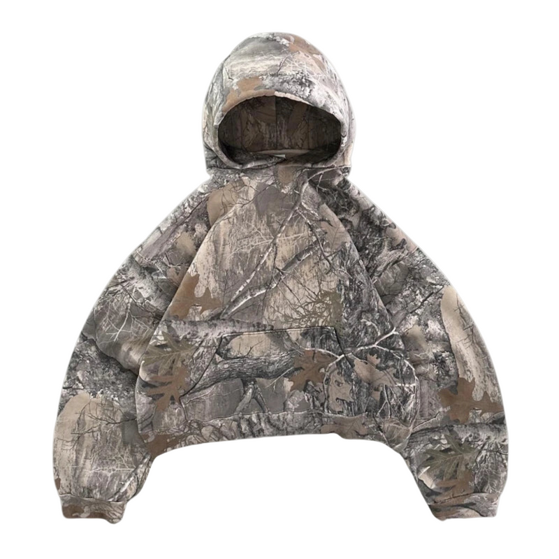 Hoodie Herr Kamouflage Avslappnad Passform Dubbellagrad Huva 0