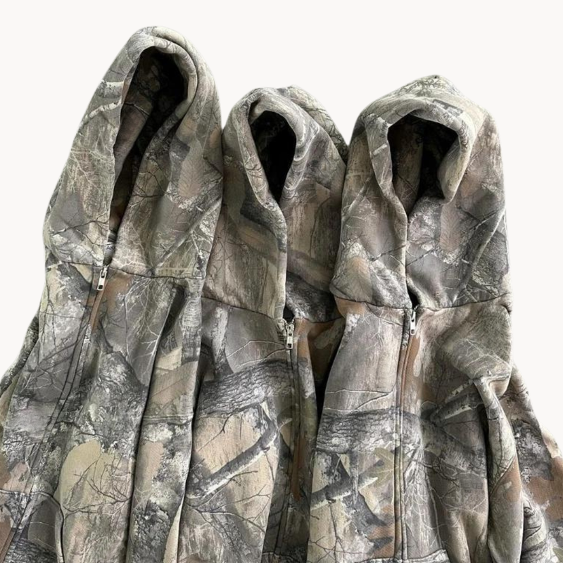 Hoodie Herr Kamouflage Avslappnad Passform Dubbellagrad Huva 2