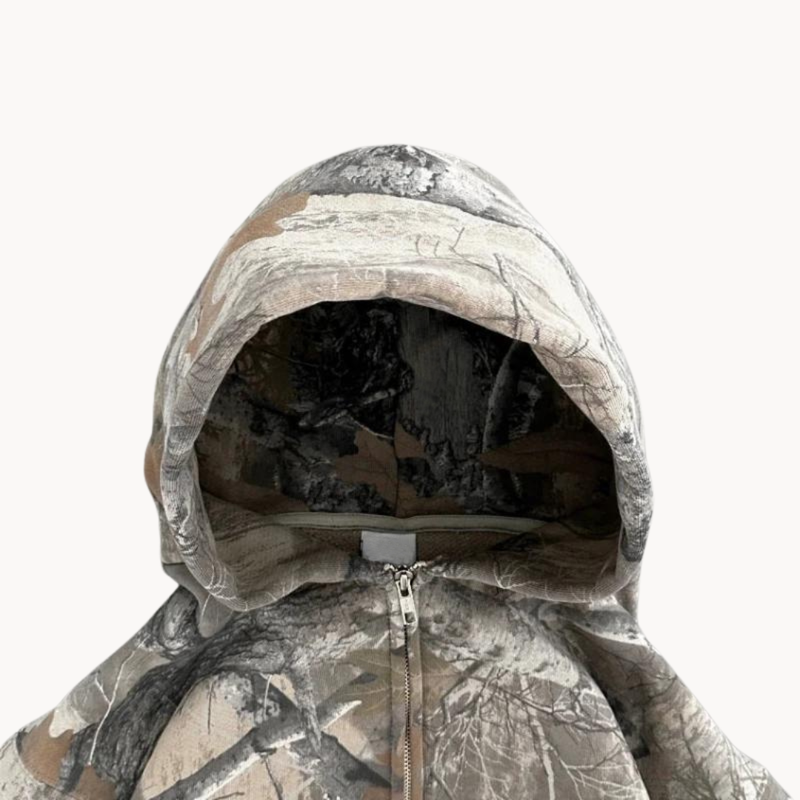 Hoodie Herr Kamouflage Avslappnad Passform Dubbellagrad Huva 3