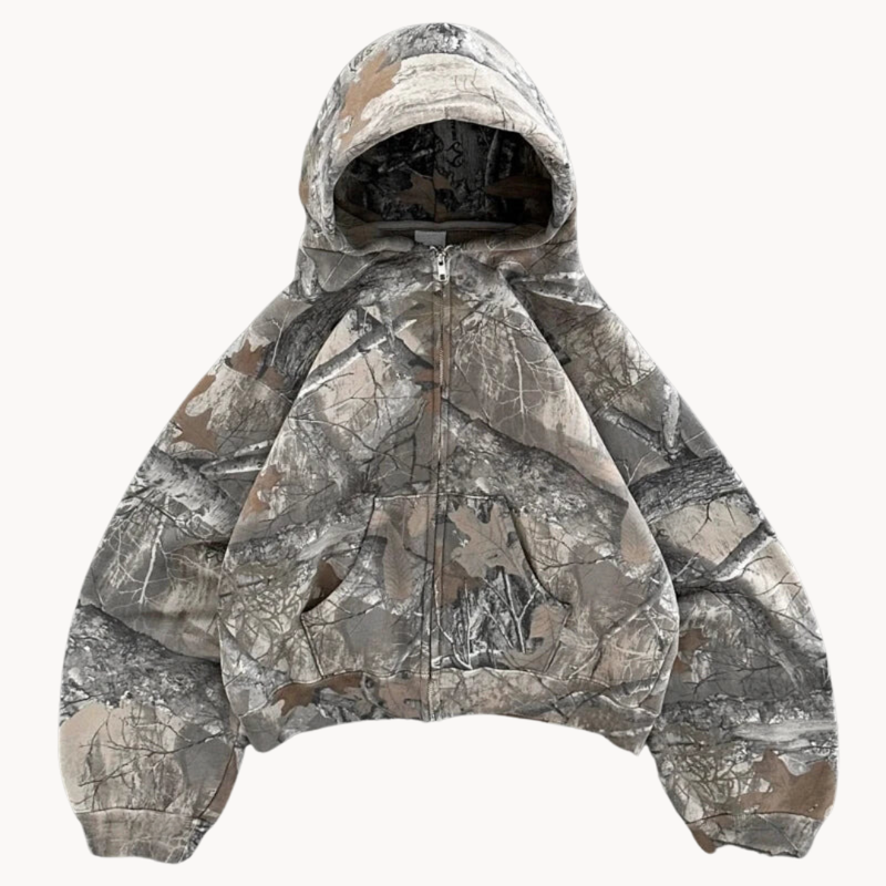 Hoodie Herr Kamouflage Avslappnad Passform Dubbellagrad Huva 6