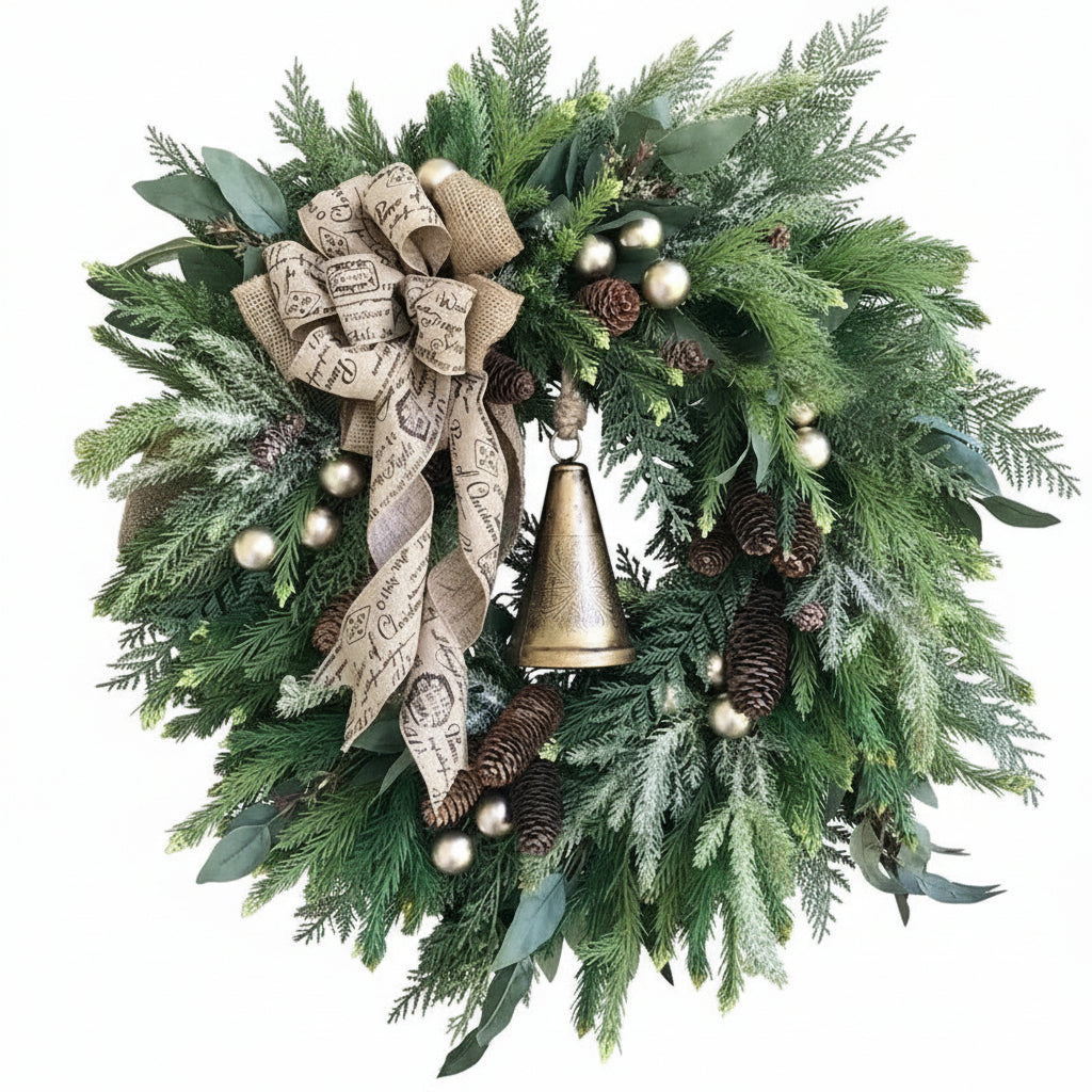 Julkrans Dörr Med Grangrenar och Dekorativa Element för Festlig Julstämning 0