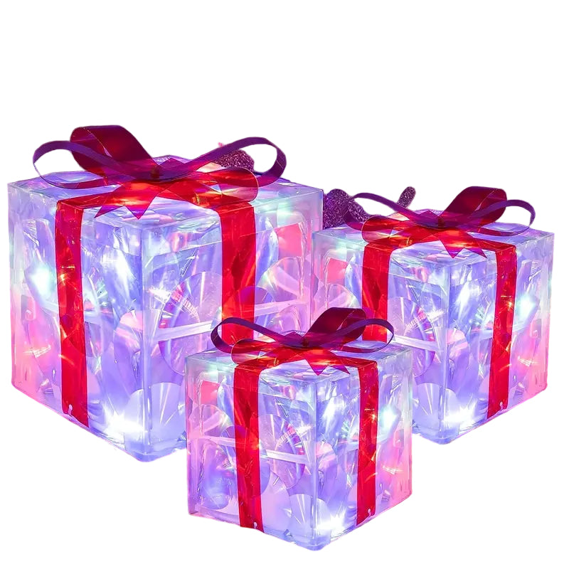 Julpresentaskar Set med 3 - Ljusdekorationer för Inomhus och Utomhus 4