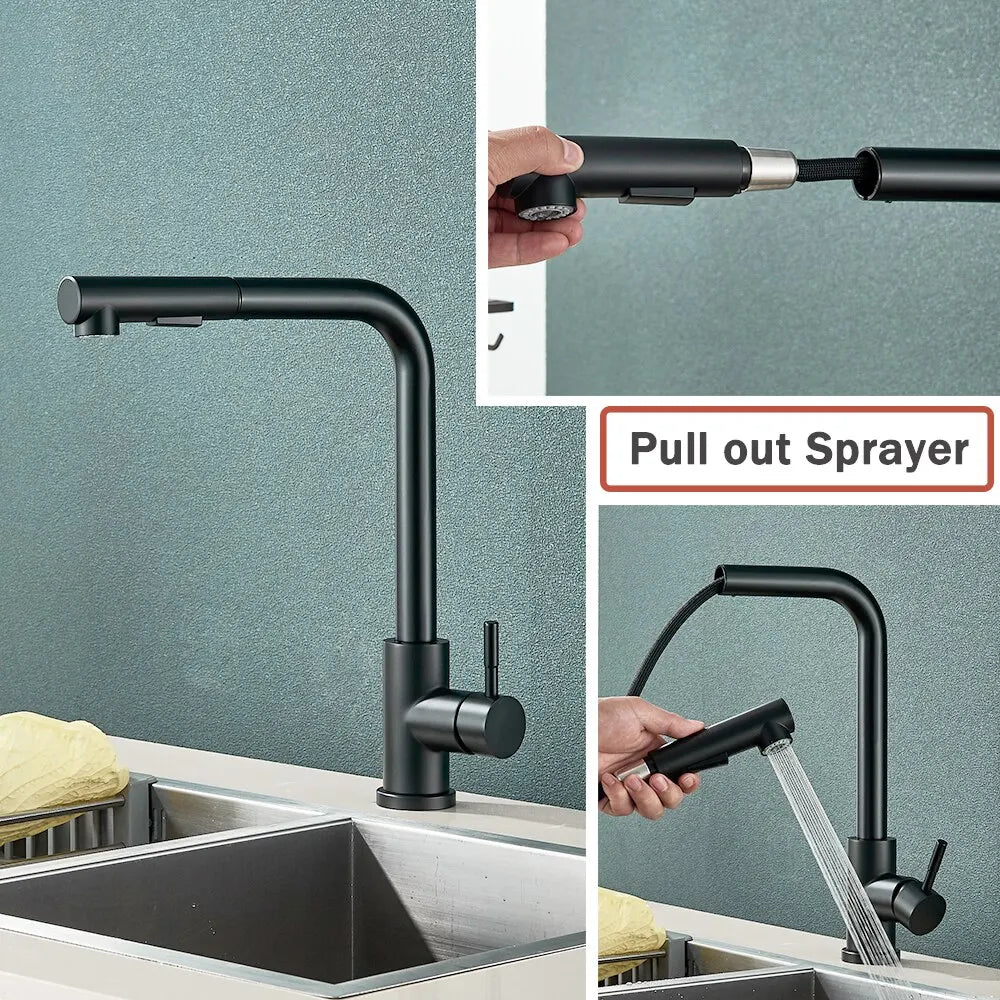 Köksblandare Utdragbar Svart Modern Design 2