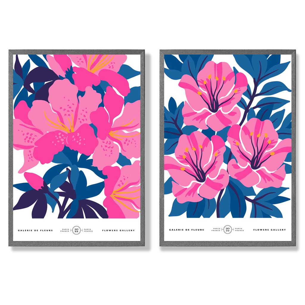 Konsttryck Set med Blommor i Ljusblå och Rosa 4