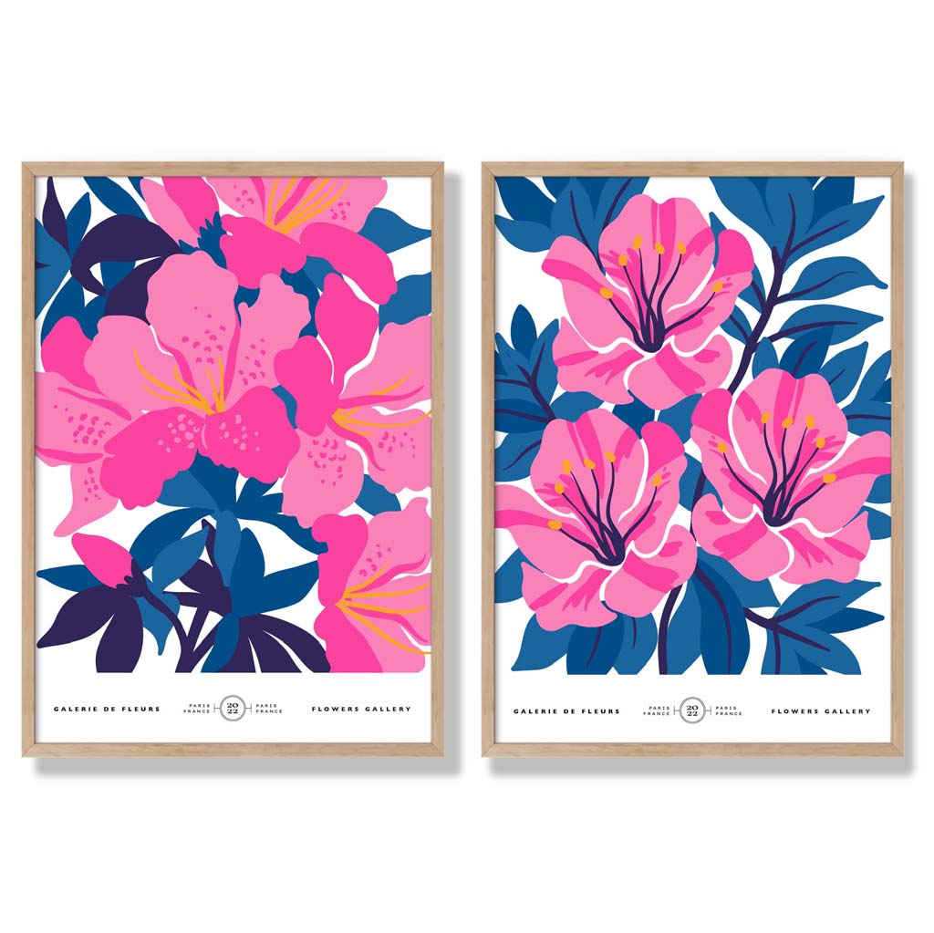Konsttryck Set med Blommor i Ljusblå och Rosa 6