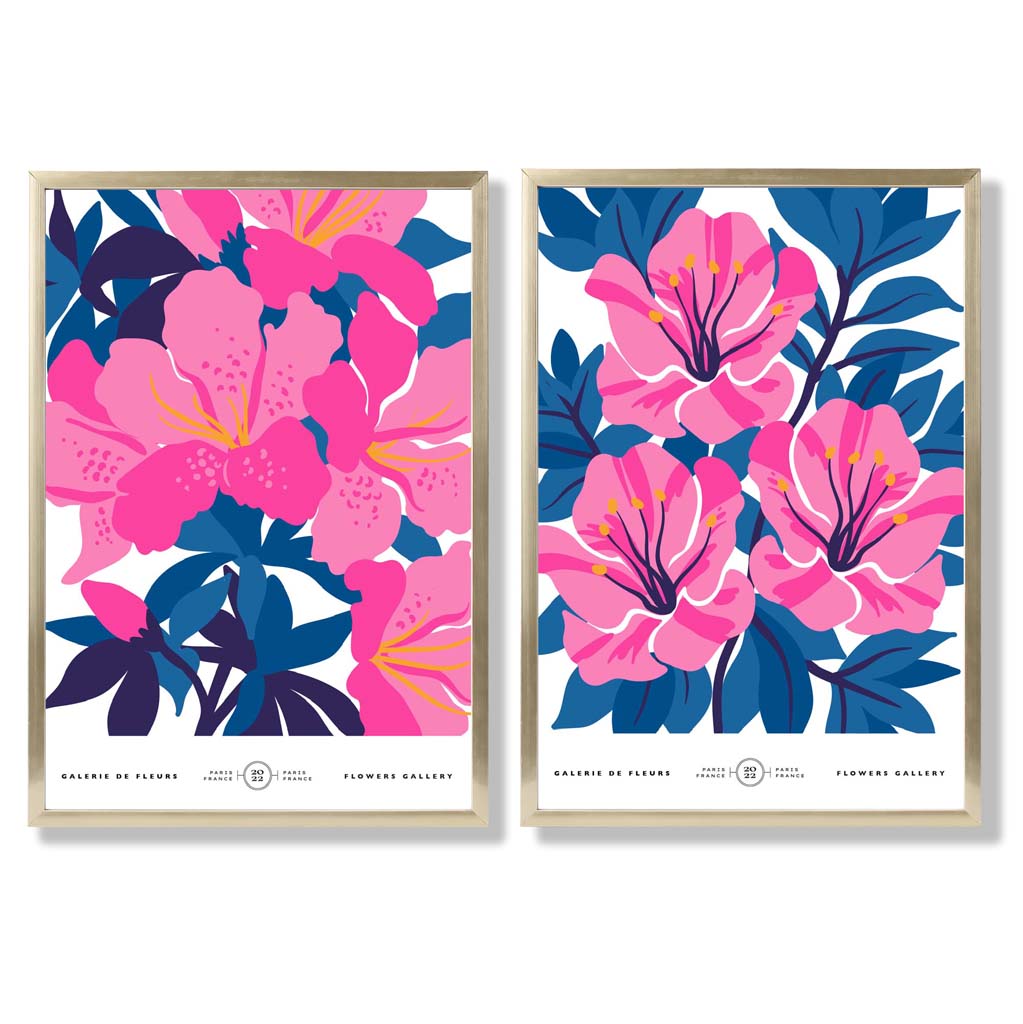 Konsttryck Set med Blommor i Ljusblå och Rosa 8