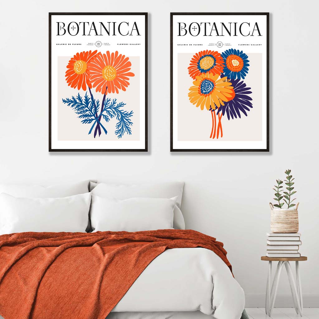 Konsttryck Set med Sommarblommor i Orange och Blå 1
