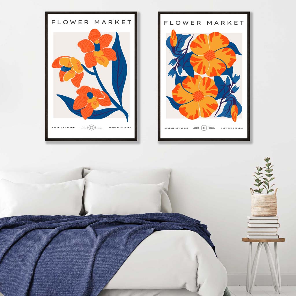 Konsttryck Set med Vårblommor i Orange och Blå 1