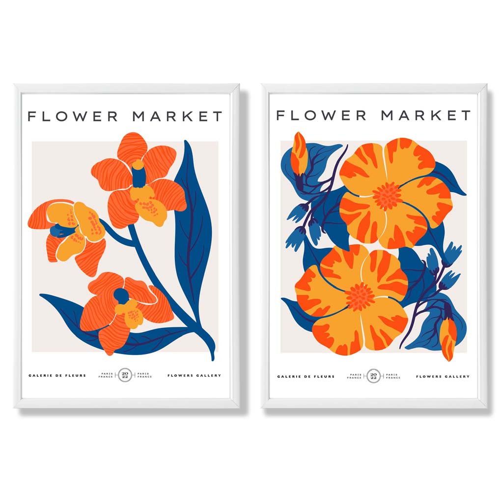 Konsttryck Set med Vårblommor i Orange och Blå 3