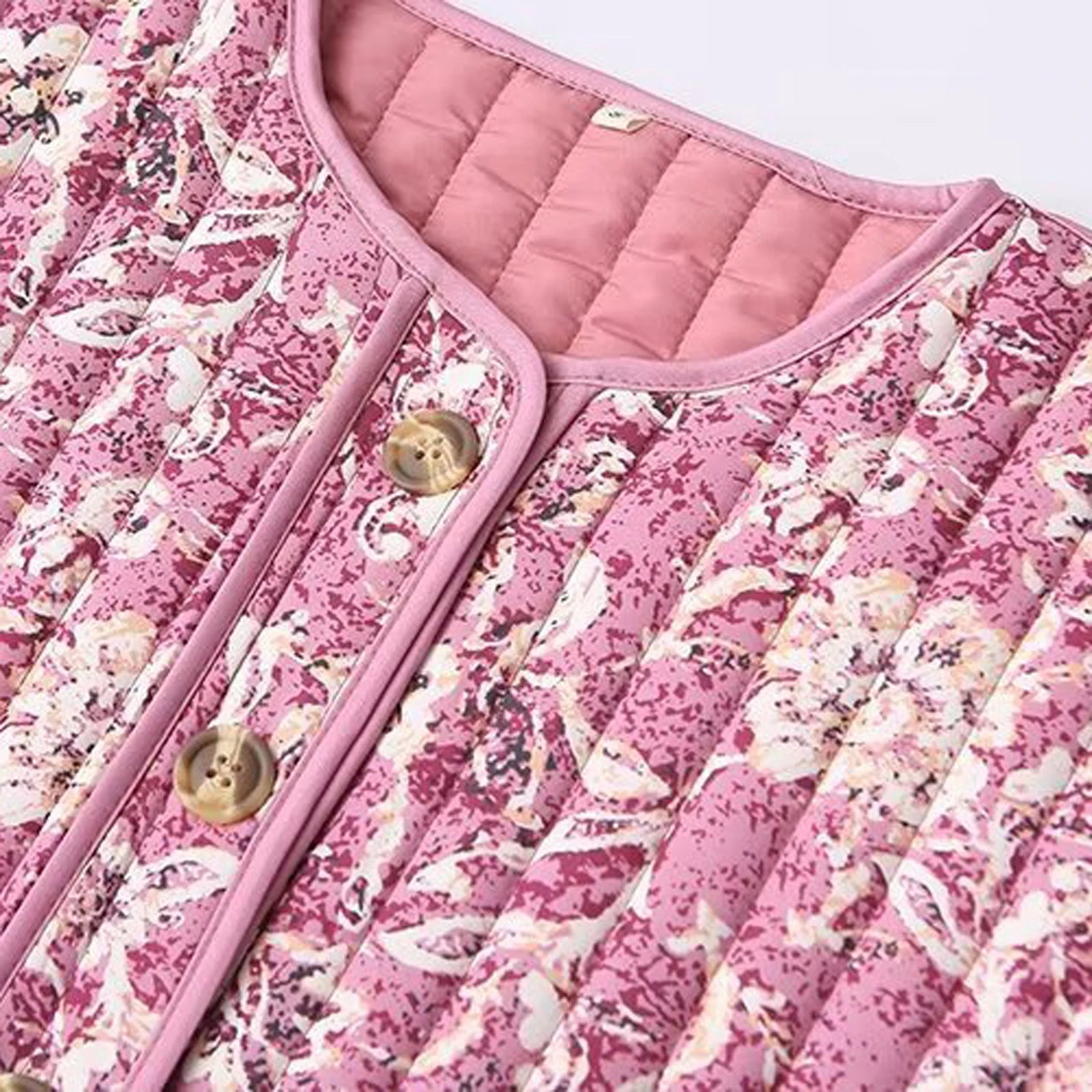 Korta Dunjacka Dam Blommönster Vadderad Pufferjacka 3