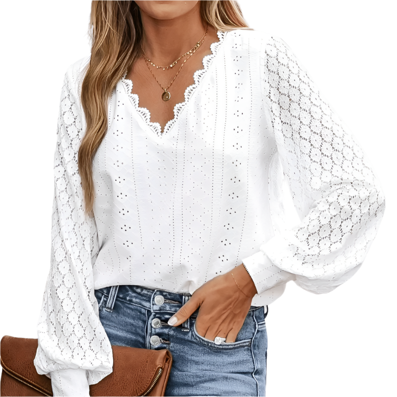 Kvinna Blus V-ringad Spets 0