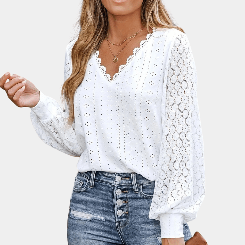 Kvinna Blus V-ringad Spets 1