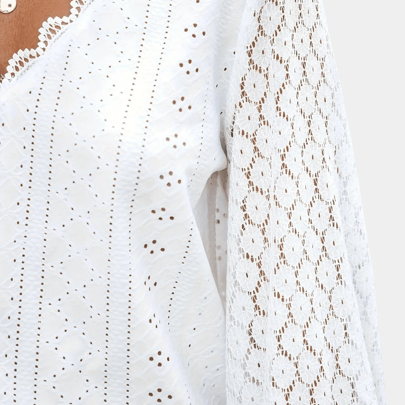 Kvinna Blus V-ringad Spets 7