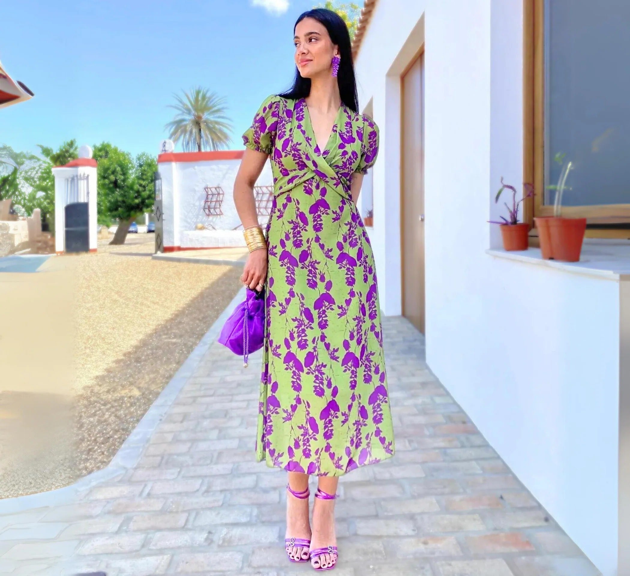 Kvinna Kortärmad Klänning Tryckt 3