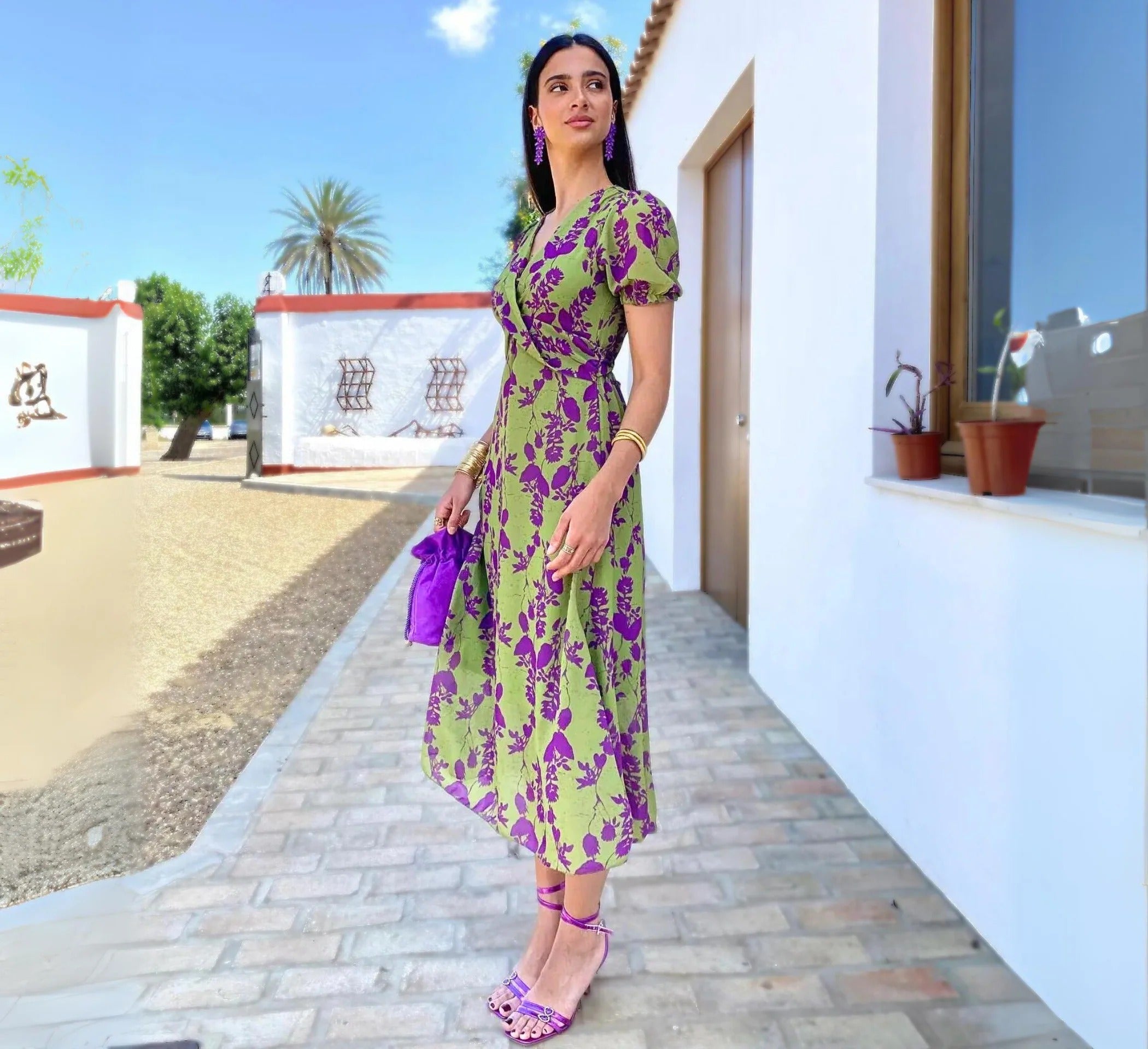 Kvinna Kortärmad Klänning Tryckt 5