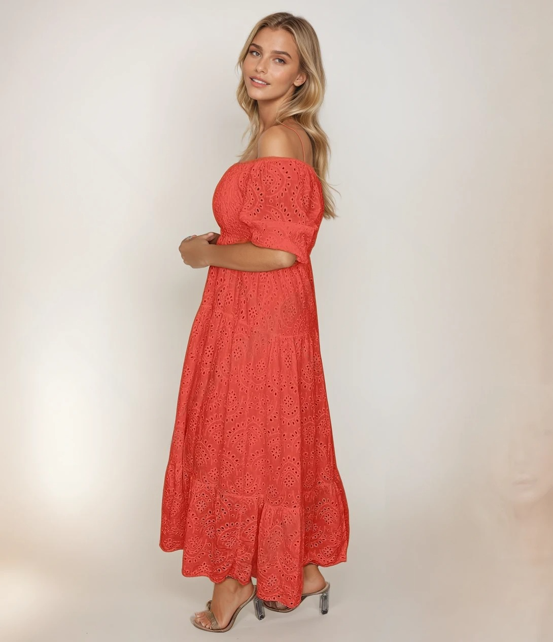 Kvinna Lång Klänning Spets Elegant 4