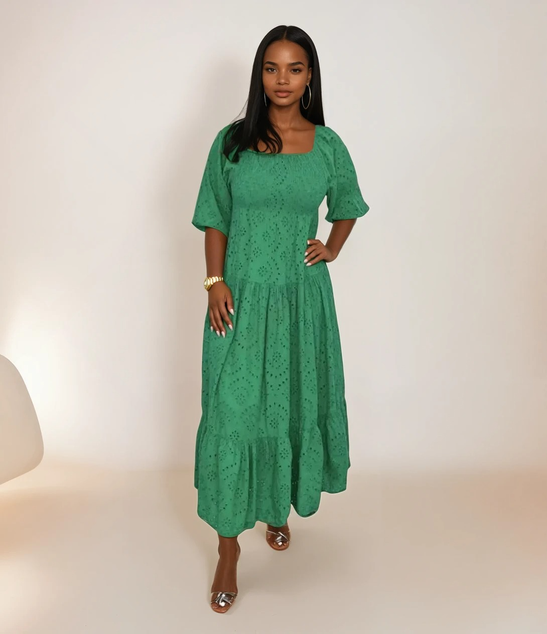 Kvinna Lång Klänning Spets Elegant 5