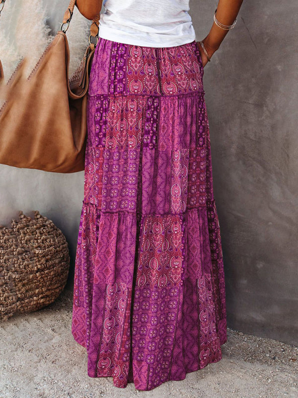 Kvinna Maxi Kjol Bohemisk Hög Midja Lätt Polyester 3