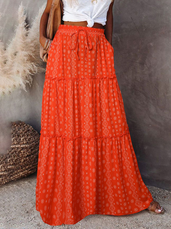 Kvinna Maxi Kjol Bohemisk Hög Midja Lätt Polyester 6