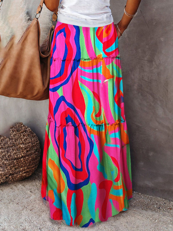 Kvinna Maxi Kjol Bohemisk Hög Midja Lätt Polyester 7
