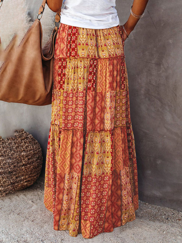 Kvinna Maxi Kjol Bohemisk Hög Midja Lätt Polyester 8