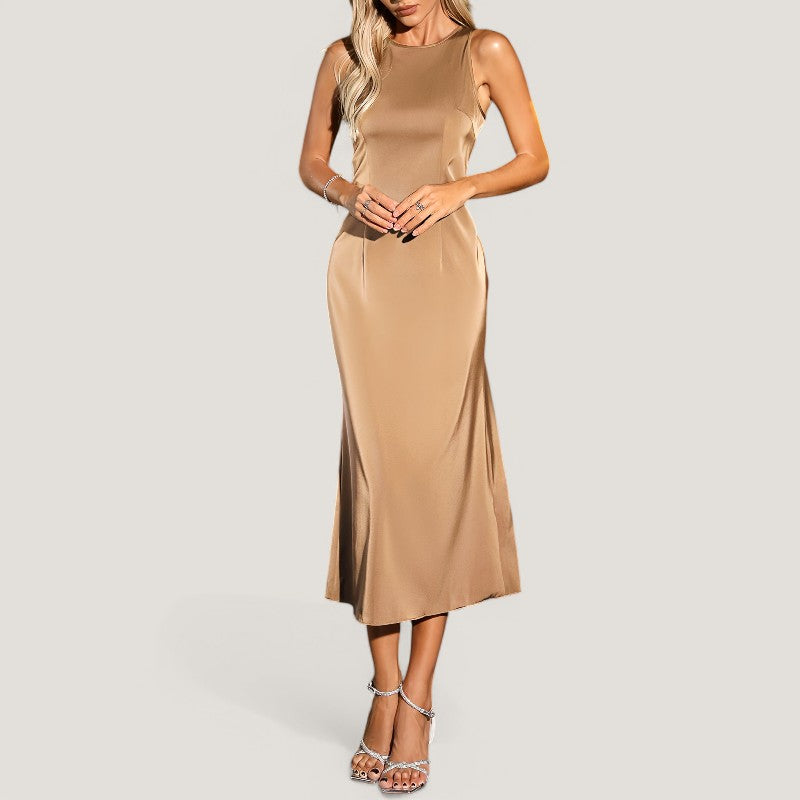 Kvinna Maxi Klänning Utan Ärmar Polyester 5