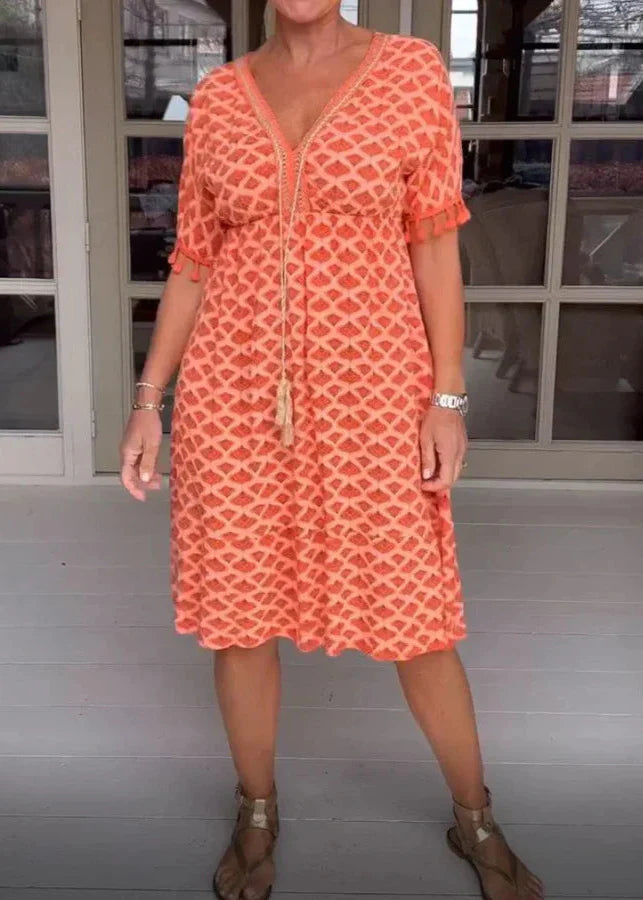 Kvinna Midi Klänning Lätt Flödande Design 5