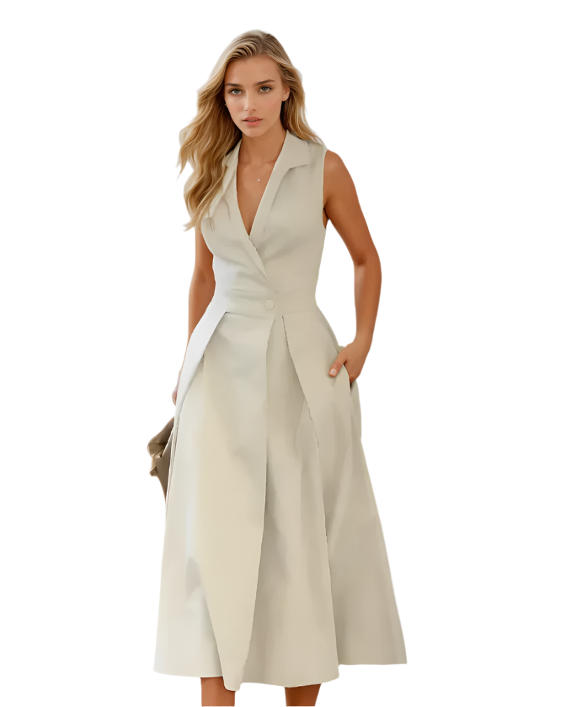 Kvinna Midi Klänning V-ringad A-linjeformad Andningsbart Tyg 0