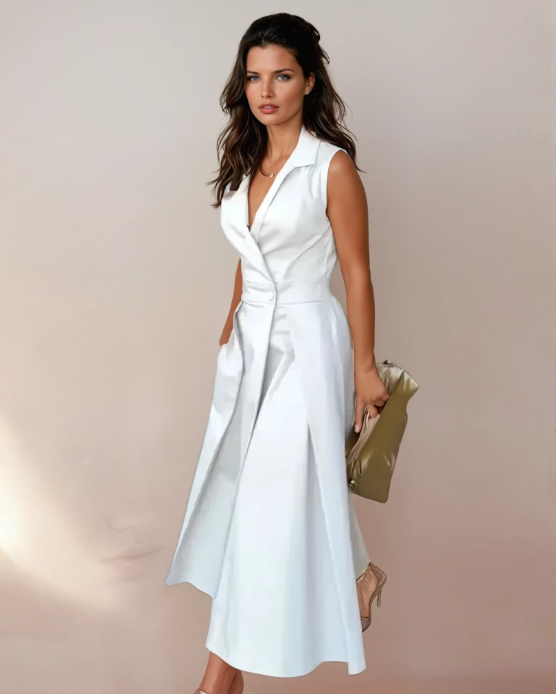 Kvinna Midi Klänning V-ringad A-linjeformad Andningsbart Tyg 1