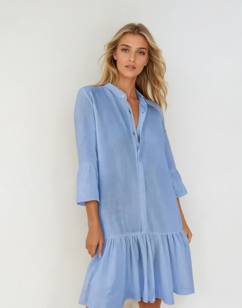 Kvinna Mini Skjortklänning Plisserad 4