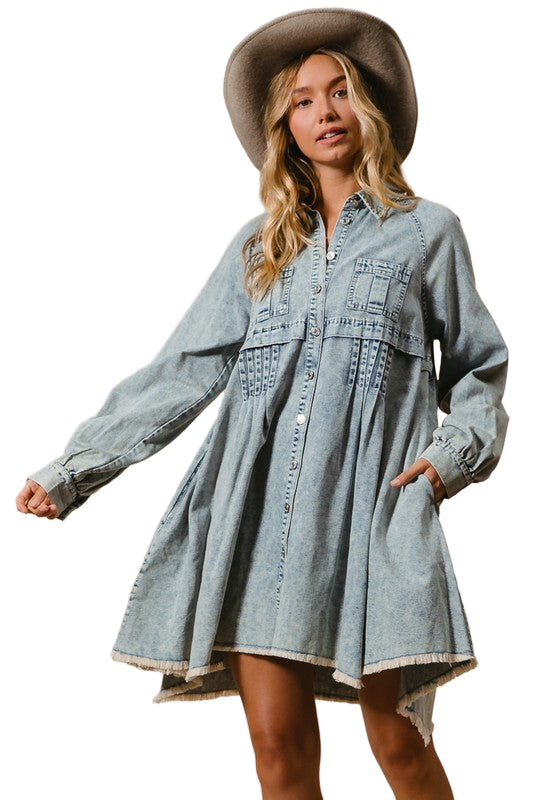 Kvinno Klänning Knappad Ljus Denim 0