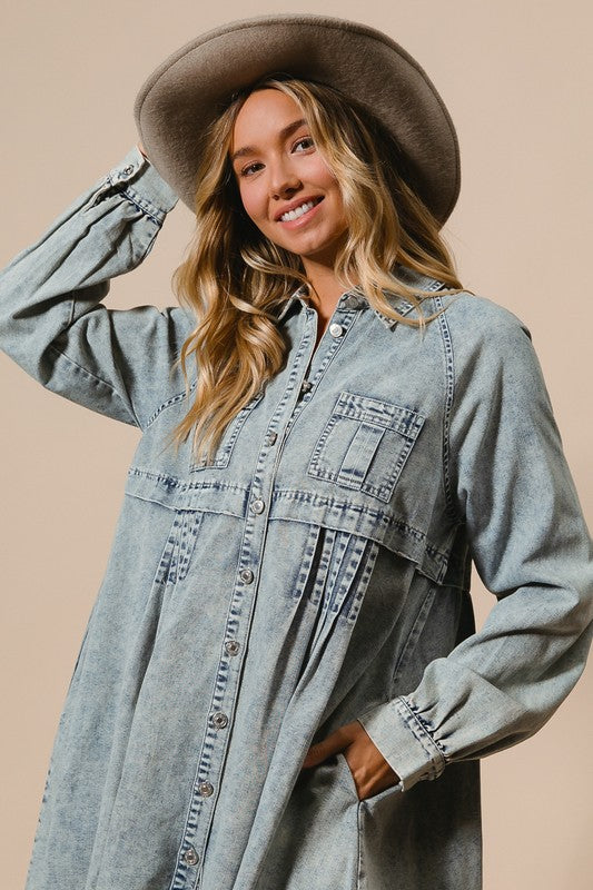 Kvinno Klänning Knappad Ljus Denim 2