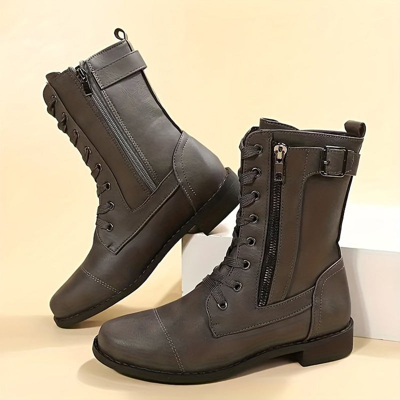 Kvinno Mid-Calf Boots med Snörning och Sidodragkedja 10