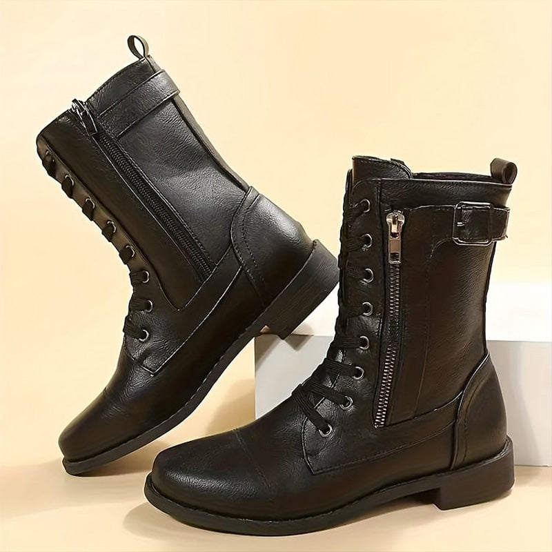 Kvinno Mid-Calf Boots med Snörning och Sidodragkedja 9