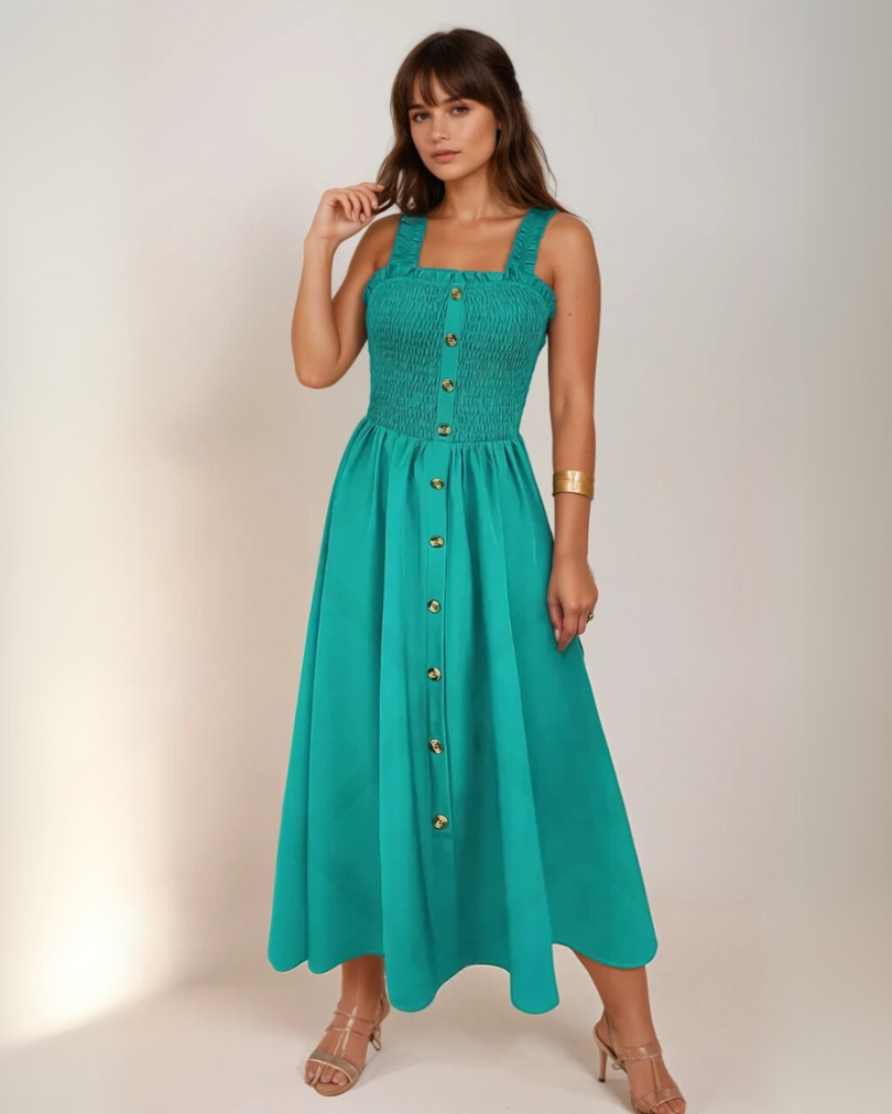 Kvinnors A-Linjeformad Maxiklänning med Shirred Bodice Lättviktsmaterial 8