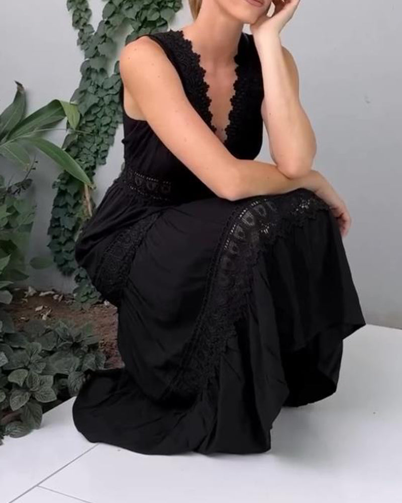 Kvinnors A-linjeformad Klänning med Spetsdetaljer 6