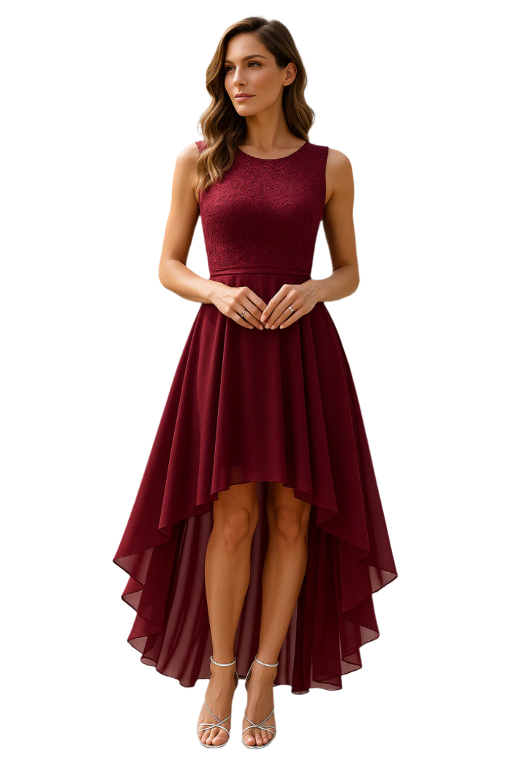 Kvinnors Aftonklänning Asymmetrisk Mjuk Blandning med Spetsdetaljer 0